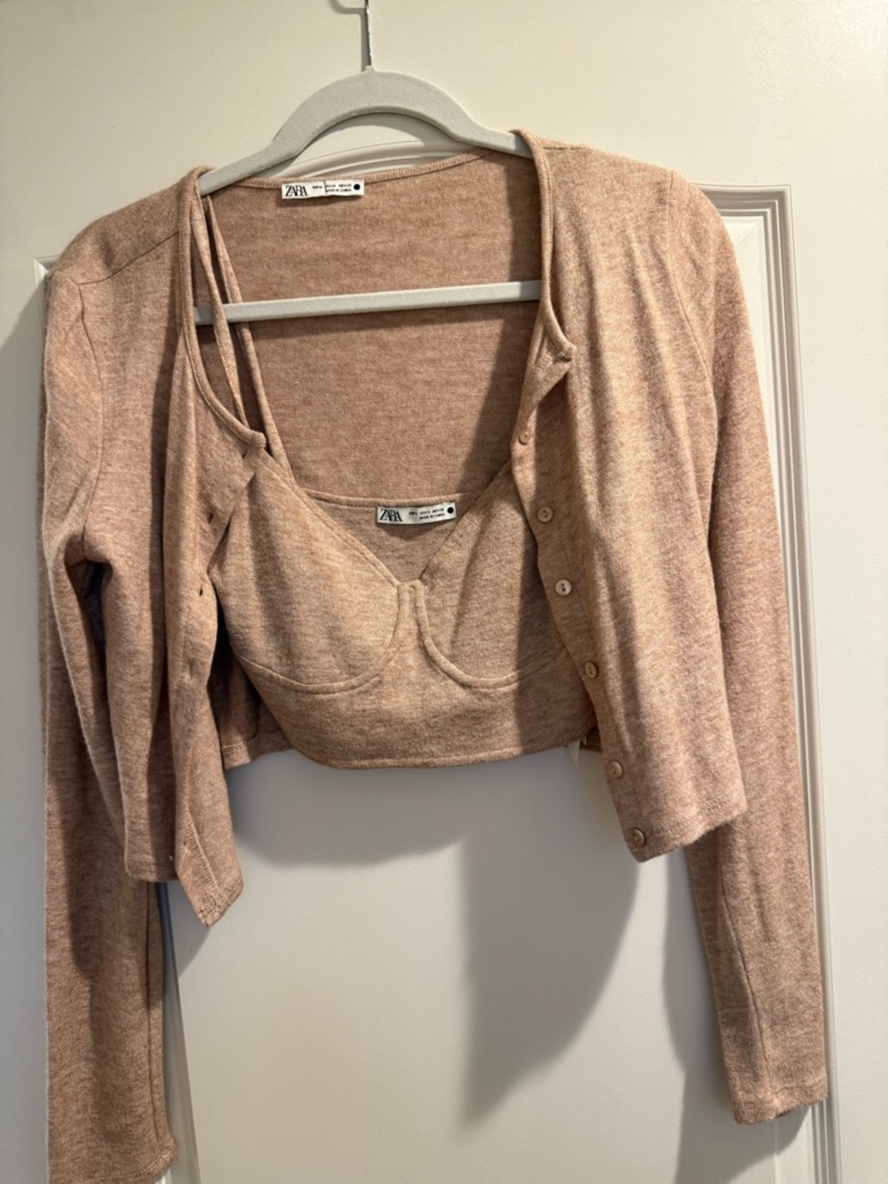 Zara two piece crop bra top with matching cardigan